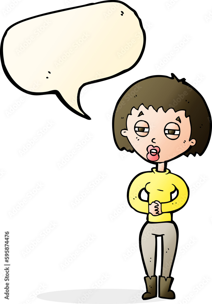 cartoon tired woman with speech bubble cartoon tired woman with speech bubble