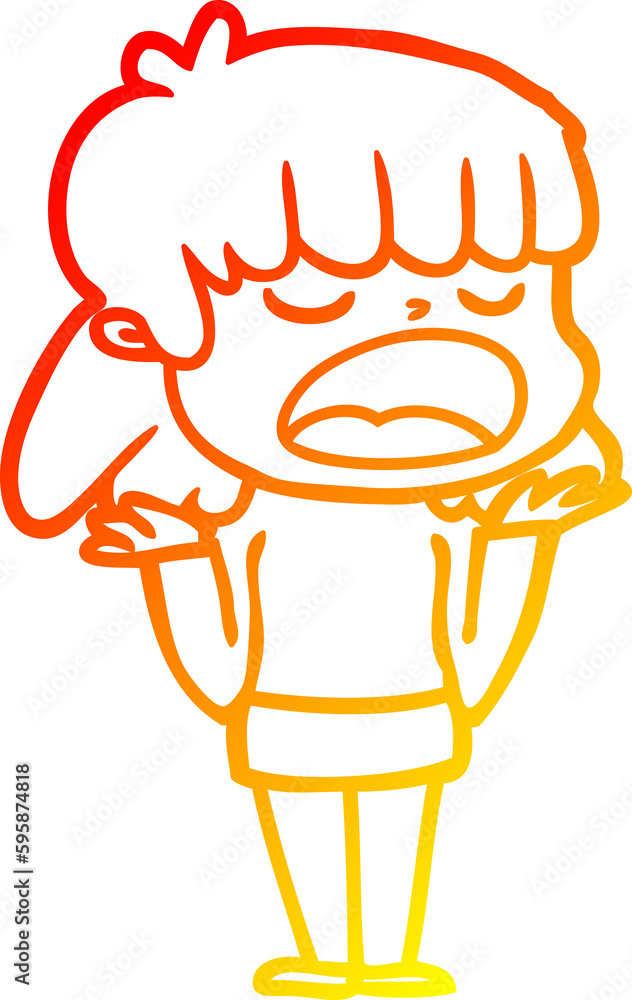 Obraz premium warm gradient line drawing of a cartoon woman talking loudly