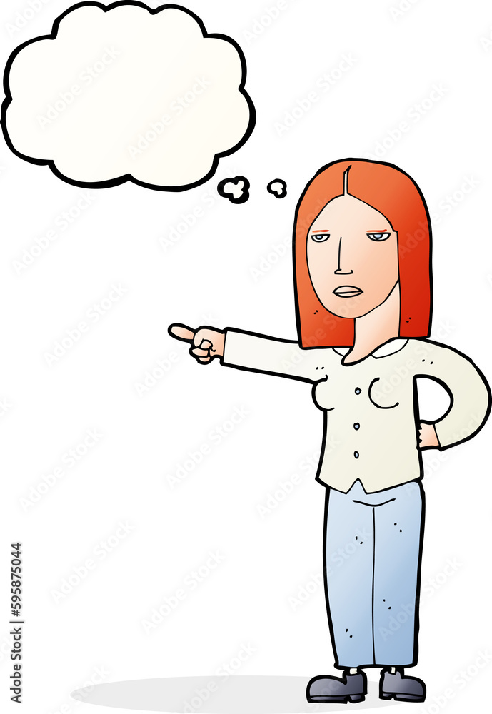 cartoon woman pointing with thought bubble cartoon woman pointing with thought bubble