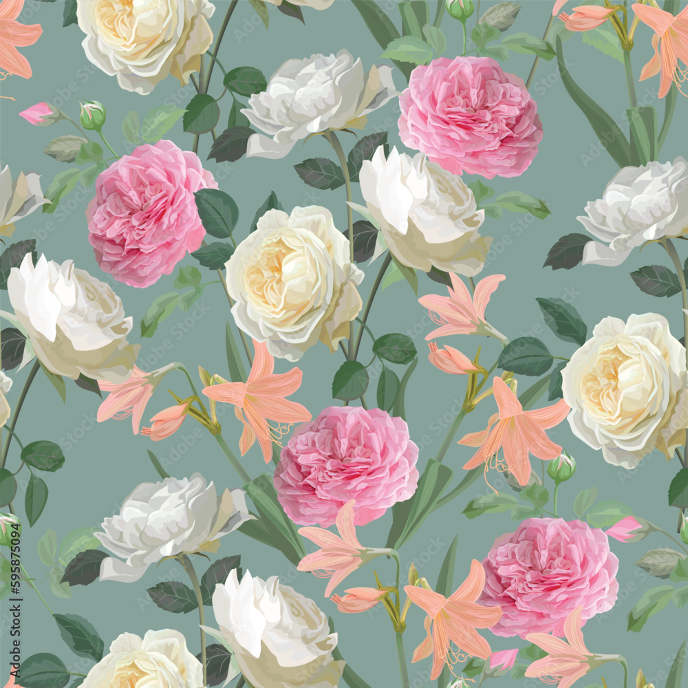 Roses Flowers seamless pattern vector illustration