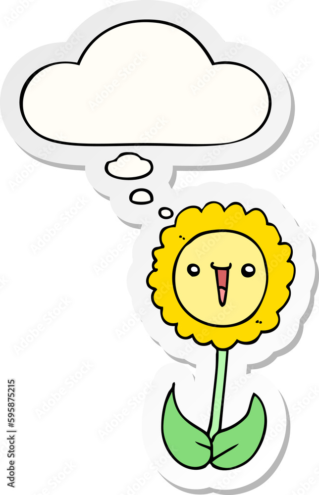 cartoon flower with thought bubble as a printed sticker cartoon flower with thought bubble as a printed sticker