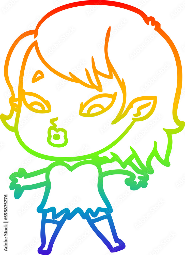 rainbow gradient line drawing of a cute cartoon vampire girl rainbow gradient line drawing of a cute cartoon vampire girl
