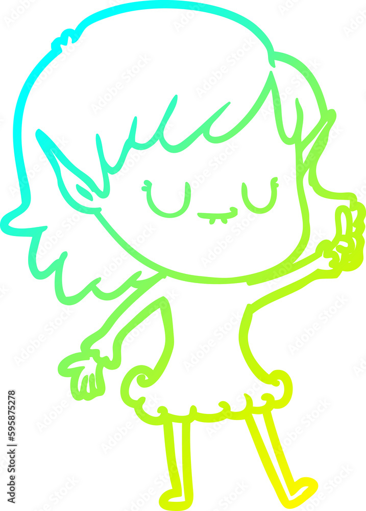 cold gradient line drawing of a happy cartoon elf girl cold gradient line drawing of a happy cartoon elf girl