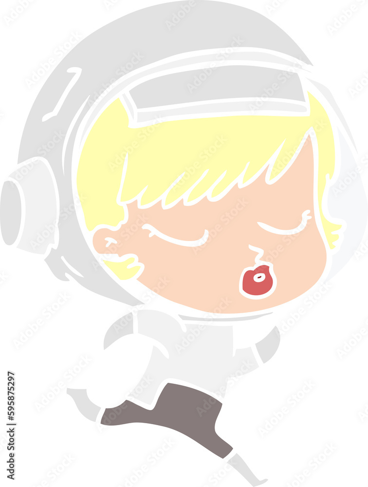 Obraz premium flat color style cartoon pretty astronaut girl running