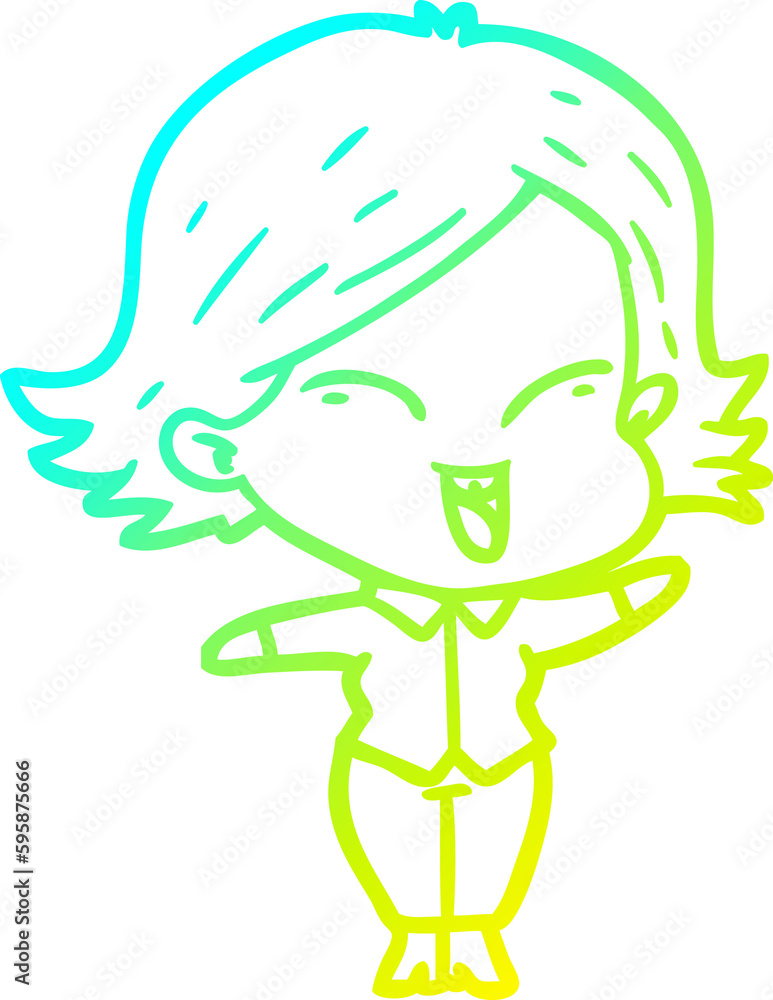 Fototapeta premium cold gradient line drawing of a happy cartoon girl