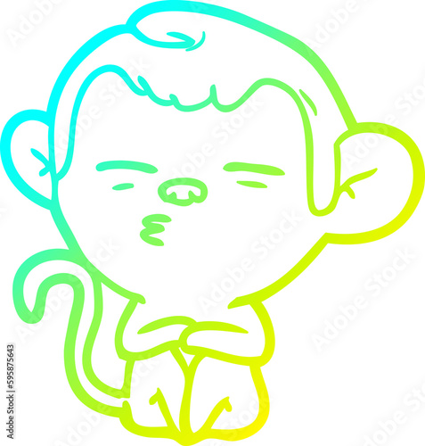 cold gradient line drawing of a cartoon suspicious monkey