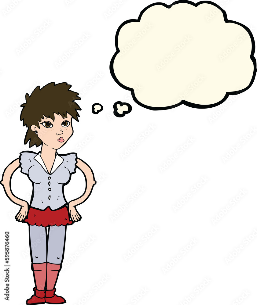 Fototapeta premium cartoon woman with hands on hips with thought bubble