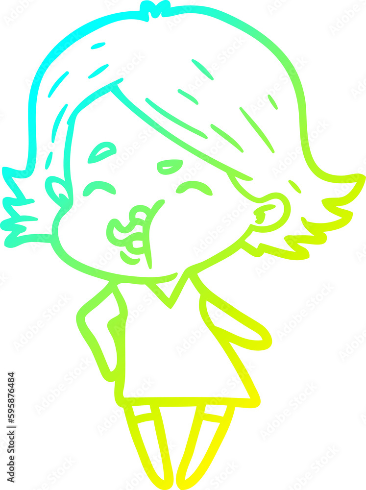 Obraz premium cold gradient line drawing of a cartoon girl pulling face