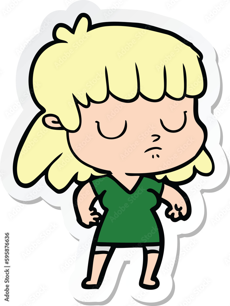sticker of a cartoon indifferent woman sticker of a cartoon indifferent woman