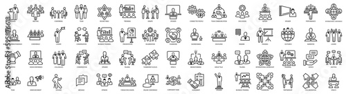 Conference, meeting, business training and team, brainstorm, seminar, interview icon set