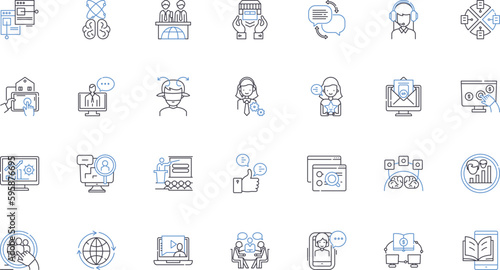 Online folks line icons collection. Virtual, Connected, Social, Nerked, Digital, Global, Convenient vector and linear illustration. Accessible,Engaging,Interactive outline signs set