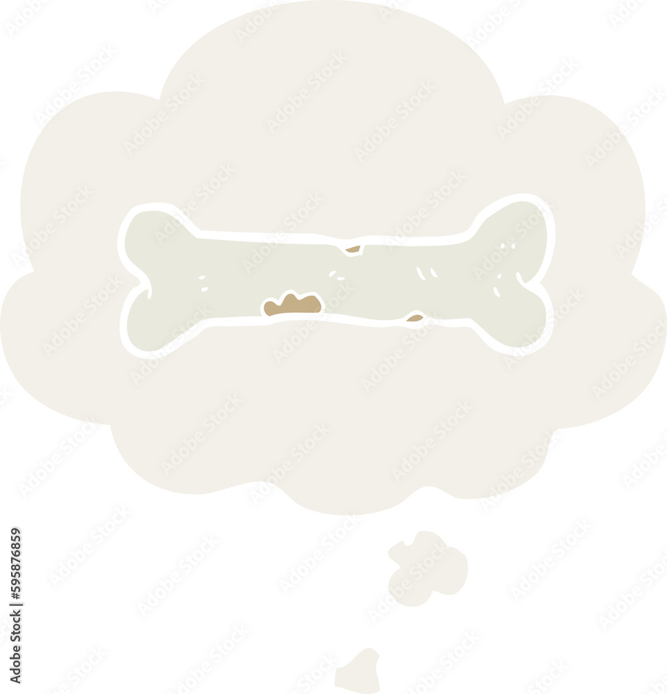 cartoon bone with thought bubble in retro style