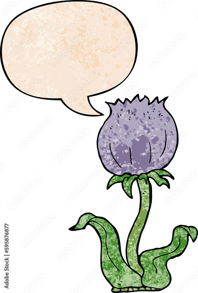 cartoon wild flower with speech bubble in retro texture style cartoon wild flower with speech bubble in retro texture style
