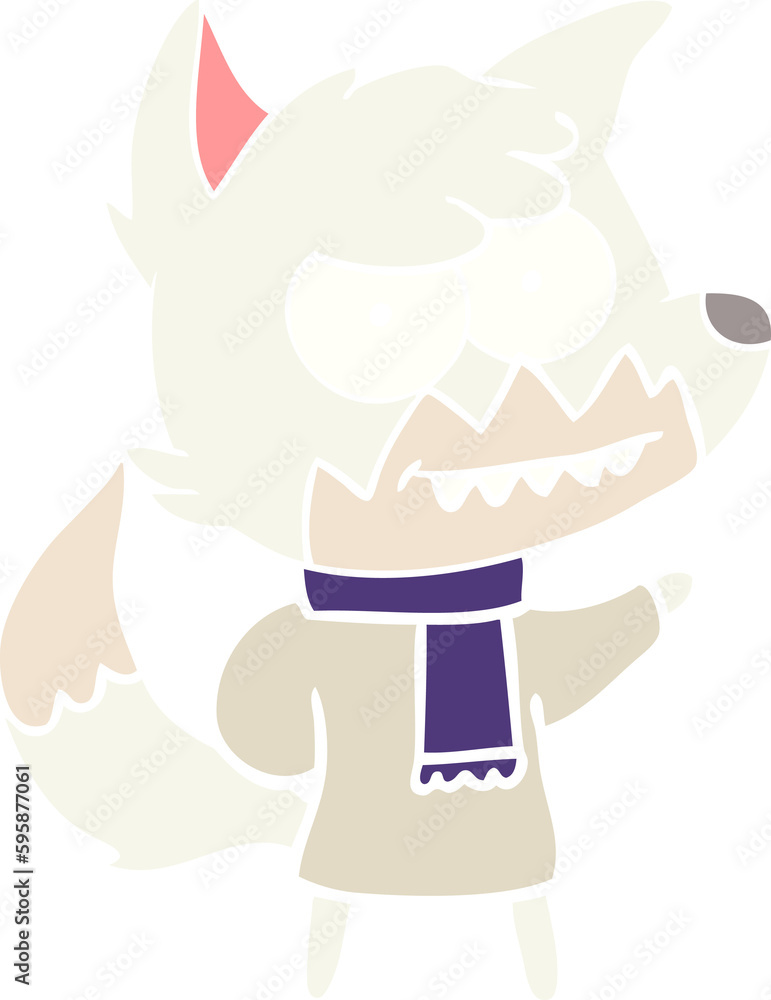 flat color style cartoon grinning fox in winter clothes flat color style cartoon grinning fox in winter clothes