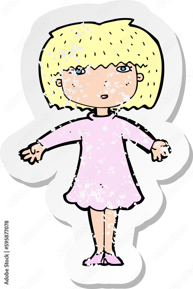 retro distressed sticker of a cartoon surprised woman retro distressed sticker of a cartoon surprised woman