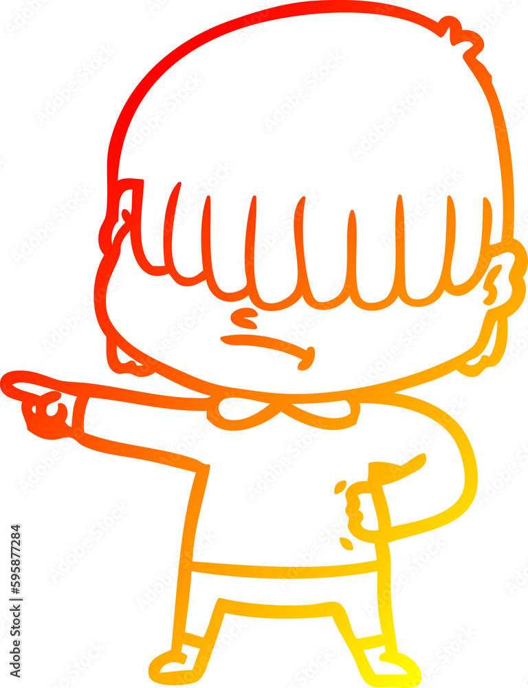 warm gradient line drawing of a cartoon boy with untidy hair warm gradient line drawing of a cartoon boy with untidy hair
