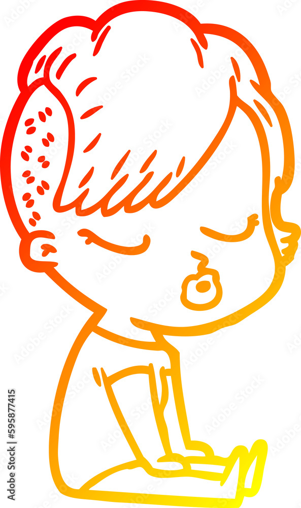 warm gradient line drawing of a cartoon pretty hipster girl warm gradient line drawing of a cartoon pretty hipster girl