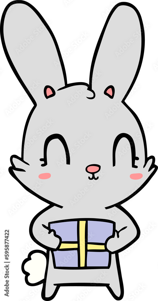 cute cartoon rabbit with present