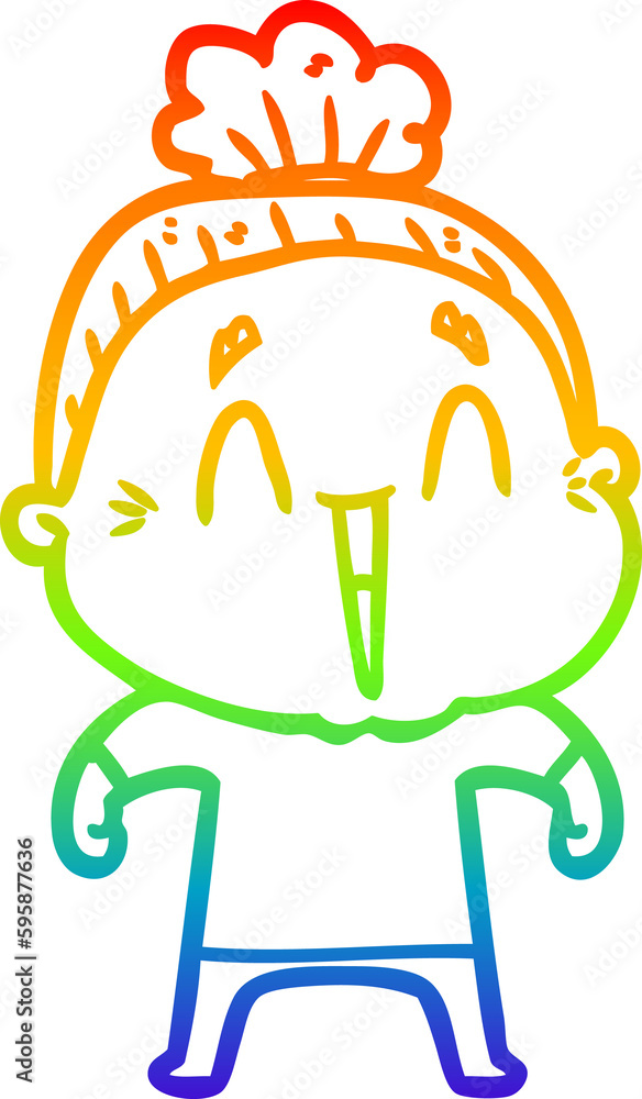 rainbow gradient line drawing of a cartoon happy old lady rainbow gradient line drawing of a cartoon happy old lady