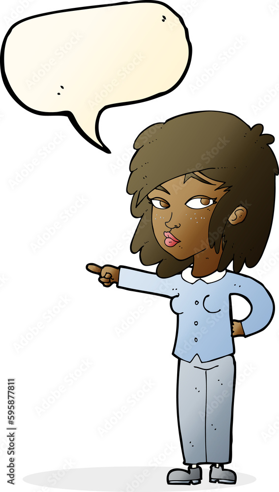 cartoon woman pointing with speech bubble cartoon woman pointing with speech bubble