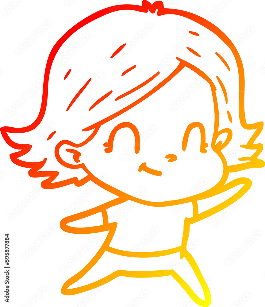 warm gradient line drawing of a cartoon friendly girl warm gradient line drawing of a cartoon friendly girl