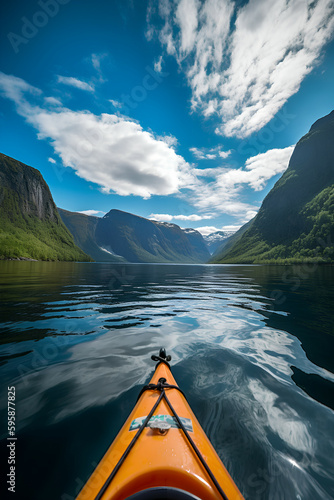 Kayak through the majestic Norwegian fjords, Generative AI
