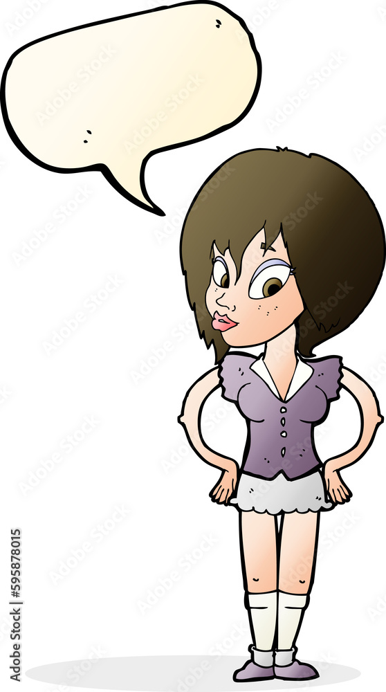 cartoon woman with hands on hips with speech bubble cartoon woman with hands on hips with speech bubble