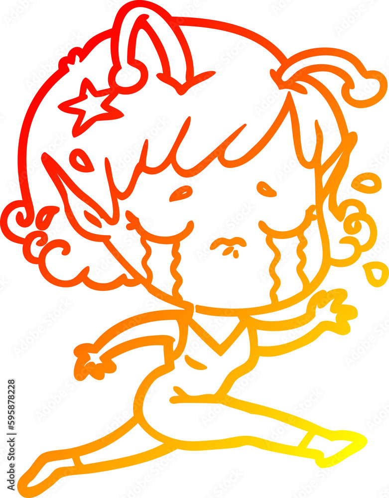 warm gradient line drawing of a cartoon crying alien girl warm gradient line drawing of a cartoon crying alien girl