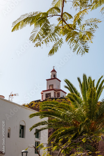Joapira bell tower and the parish church of Nuestra Señora de Candelaria in La Frontera on El Hierro, Canary Islands, Spain