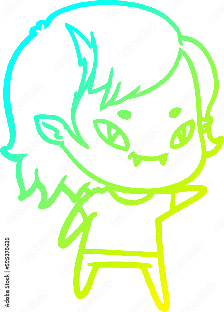 cold gradient line drawing of a cartoon friendly vampire girl cold gradient line drawing of a cartoon friendly vampire girl