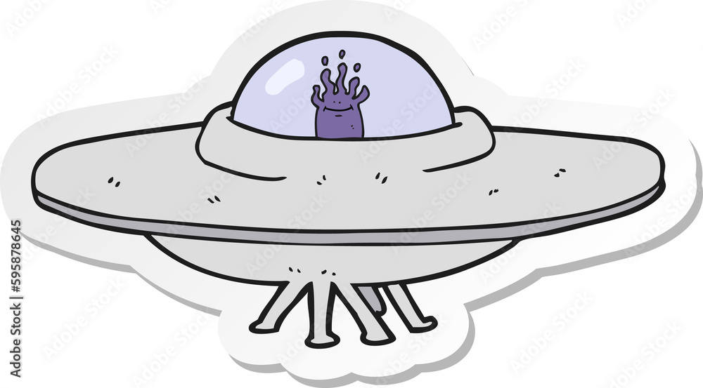 sticker of a cartoon flying saucer sticker of a cartoon flying saucer