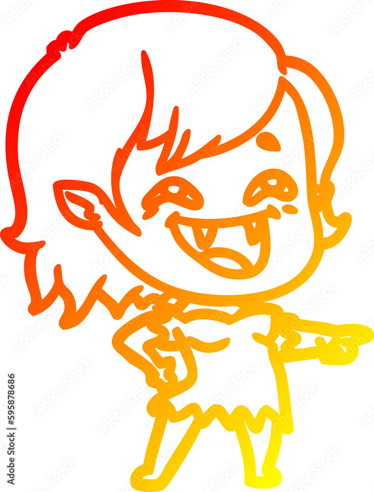 warm gradient line drawing of a cartoon laughing vampire girl warm gradient line drawing of a cartoon laughing vampire girl