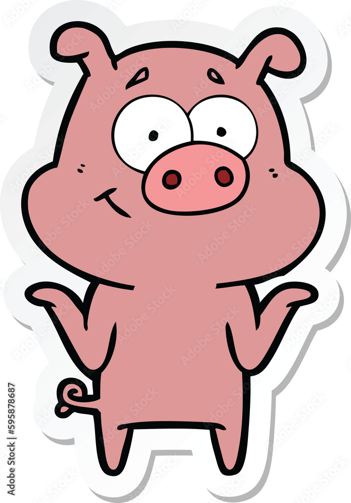 sticker of a happy cartoon pig sticker of a happy cartoon pig