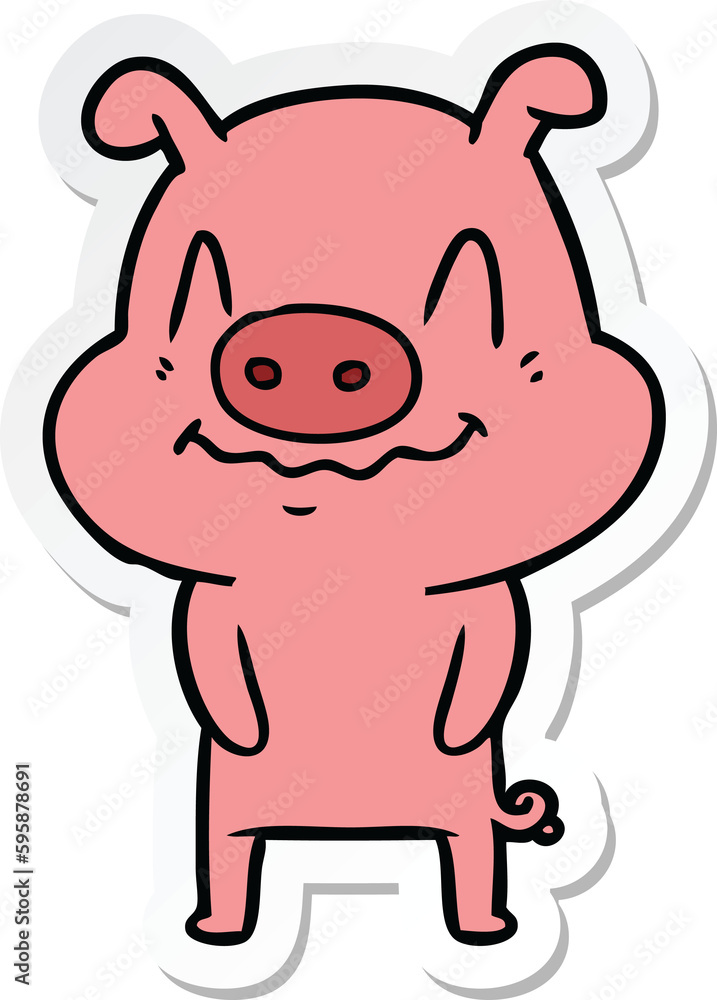 sticker of a nervous cartoon pig sticker of a nervous cartoon pig