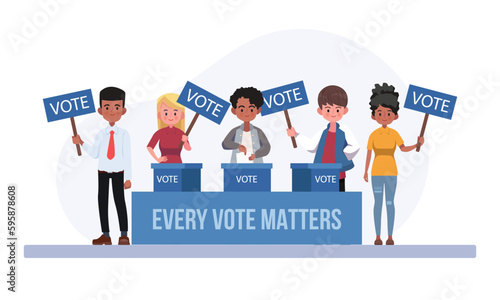 Election Day People vote at polling stations people put ballots in box