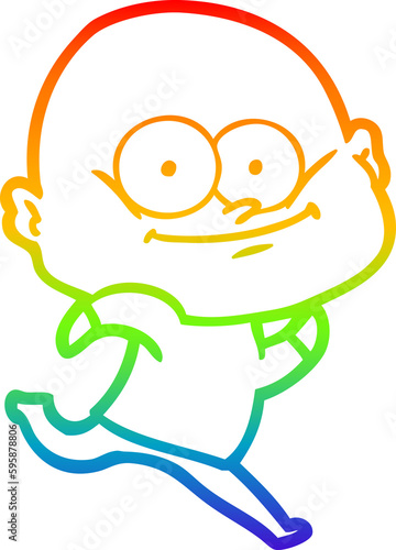 rainbow gradient line drawing of a cartoon bald man staring