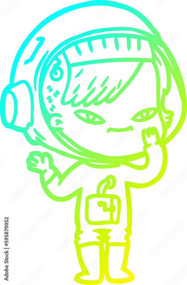 cold gradient line drawing of a cartoon astronaut woman cold gradient line drawing of a cartoon astronaut woman