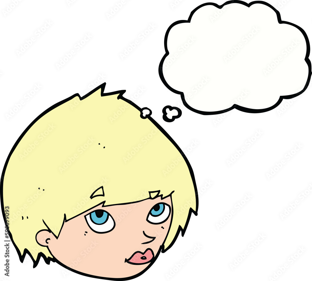 cartoon female face looking up with thought bubble cartoon female face looking up with thought bubble
