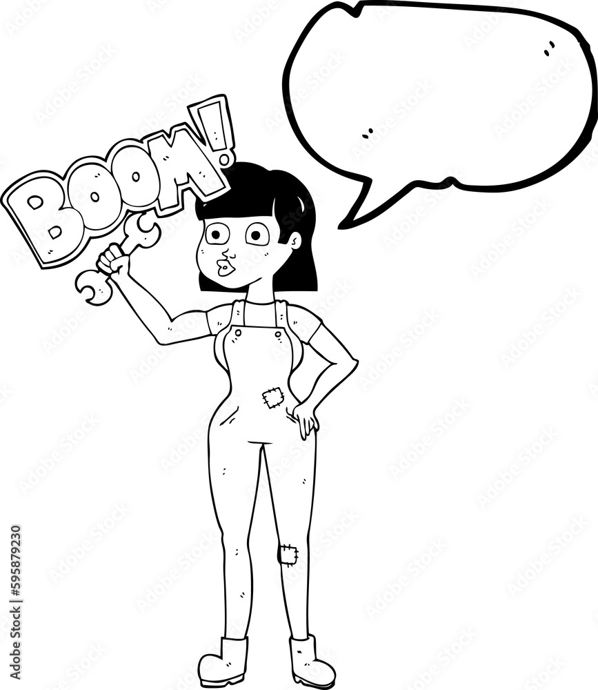freehand drawn speech bubble cartoon mechanic woman freehand drawn speech bubble cartoon mechanic woman