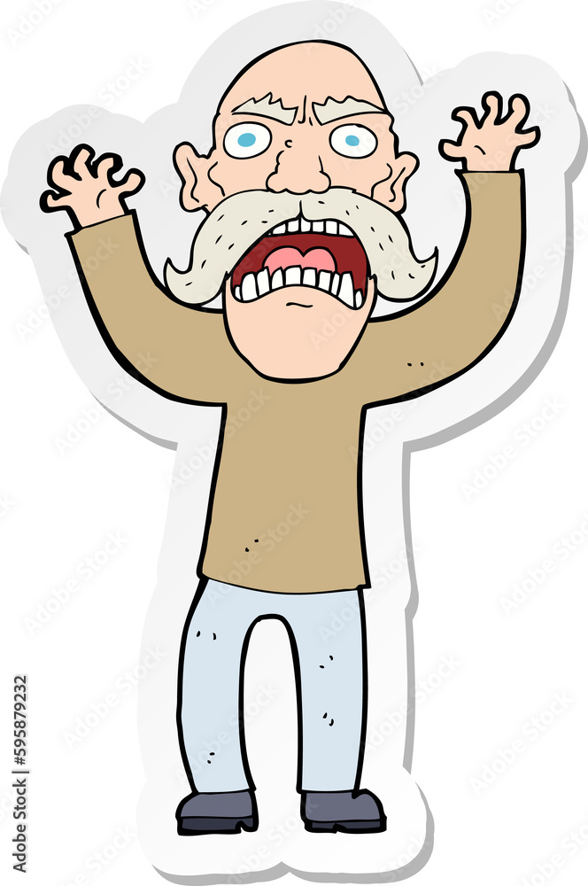 sticker of a cartoon angry old man sticker of a cartoon angry old man