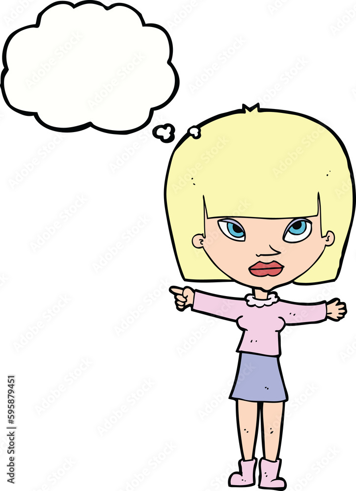 cartoon woman pointing with thought bubble cartoon woman pointing with thought bubble