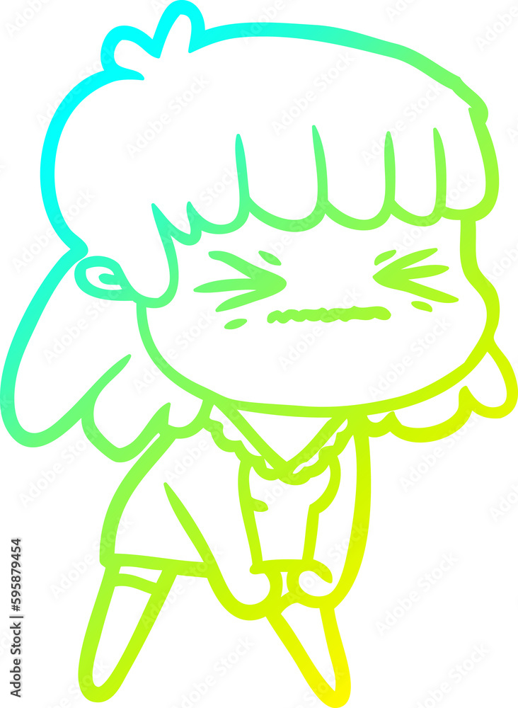 cold gradient line drawing of a cartoon angry girl cold gradient line drawing of a cartoon angry girl