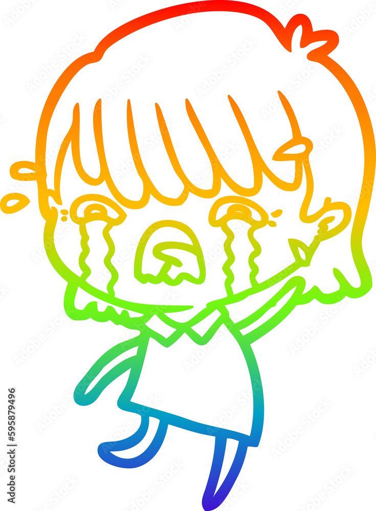 rainbow gradient line drawing of a cartoon girl crying rainbow gradient line drawing of a cartoon girl crying