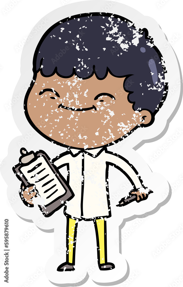 distressed sticker of a cartoon happy boy