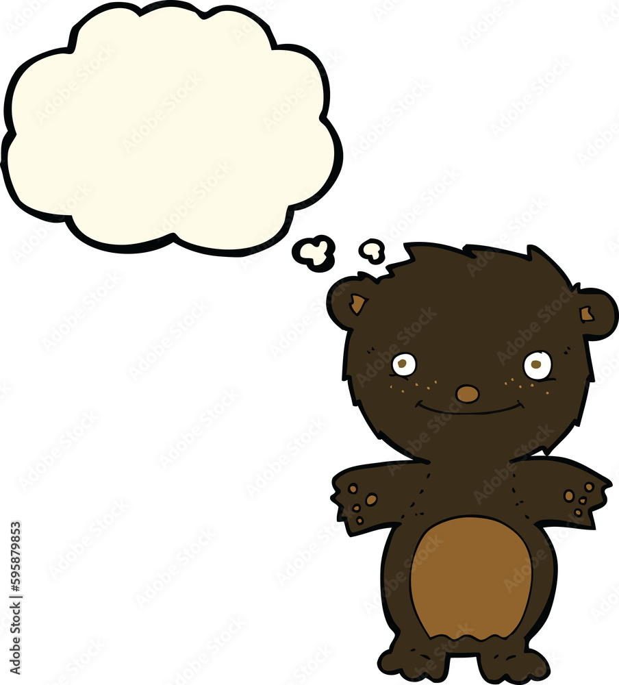 cartoon happy little black bear with thought bubble