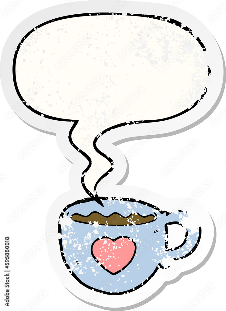 I love coffee cartoon cup with speech bubble distressed distressed old sticker I love coffee cartoon cup with speech bubble distressed distressed old sticker