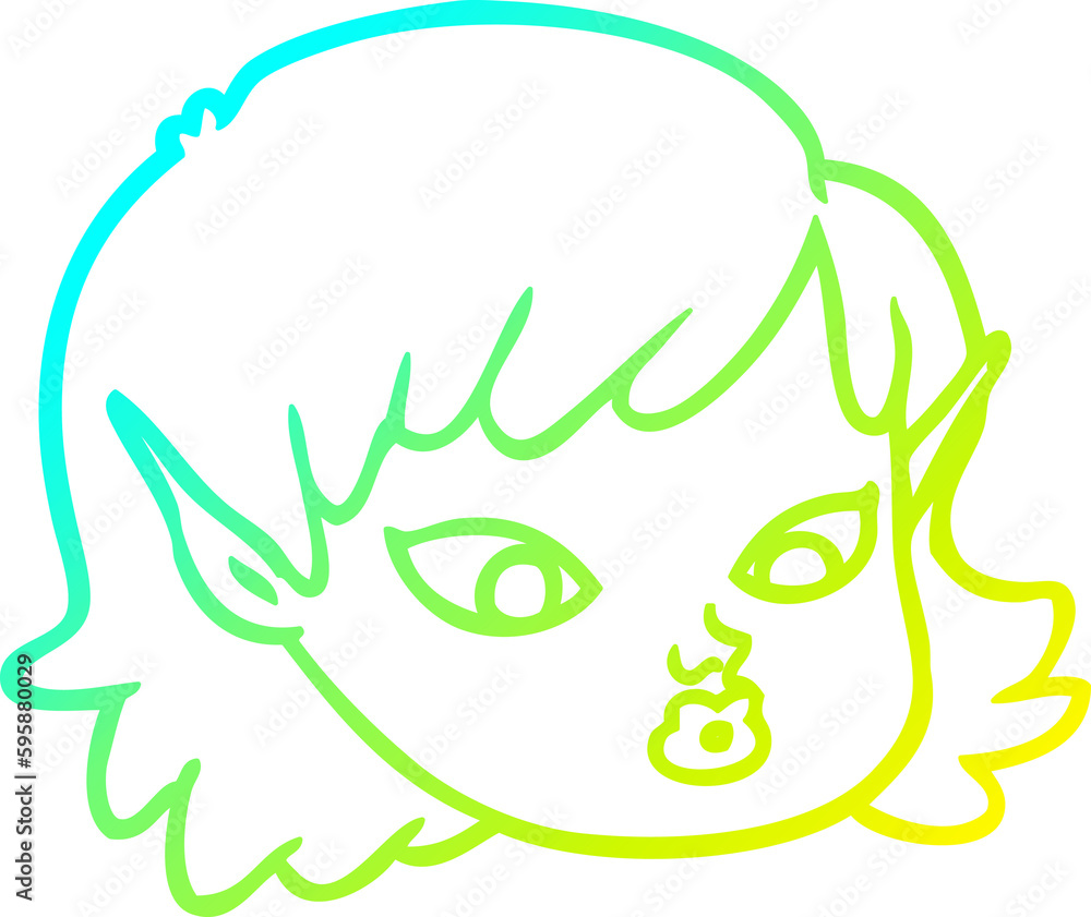 cold gradient line drawing of a cartoon elf girl