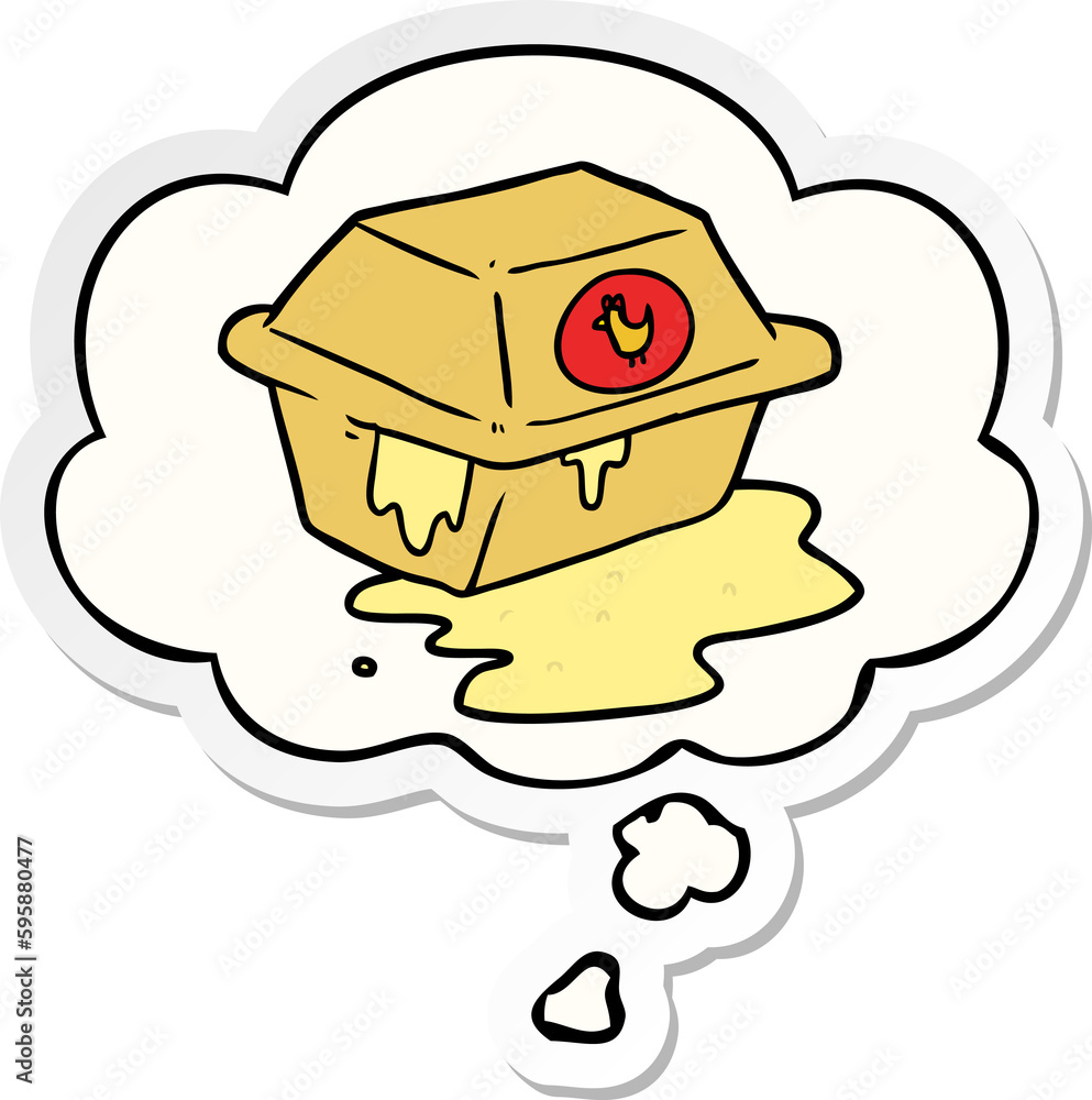 cartoon take out with thought bubble as a printed sticker cartoon take out with thought bubble as a printed sticker