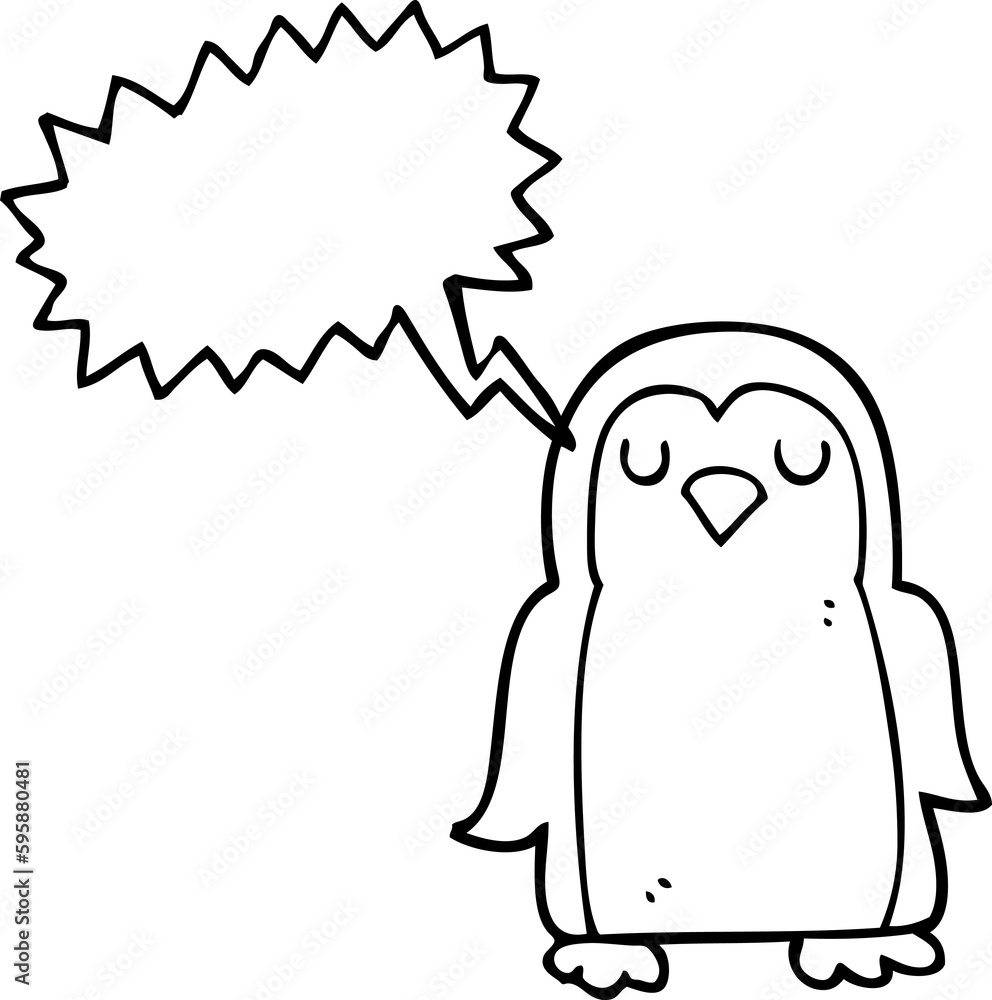 Fototapeta premium freehand drawn speech bubble cartoon penguin