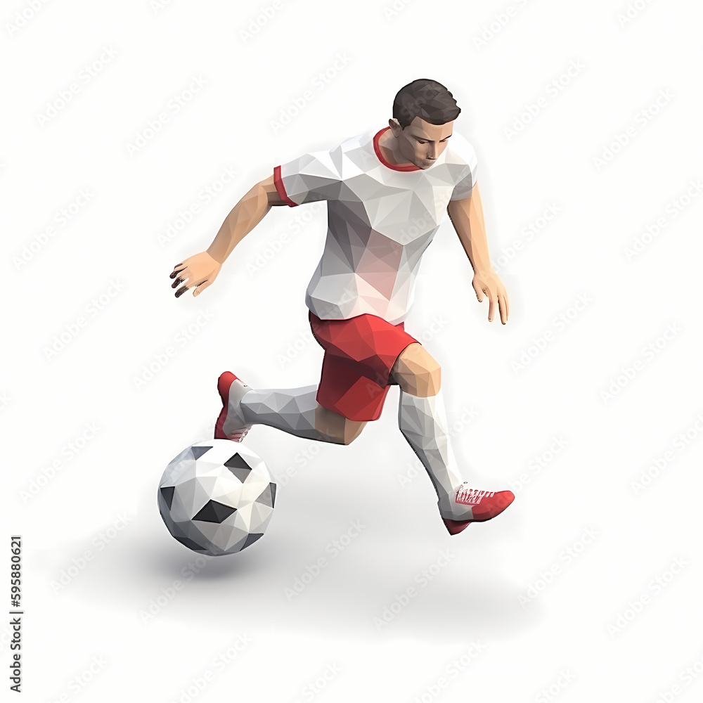 Soccer or football player kicking ball, 3D render, Generative AI